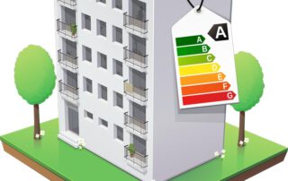 Illustratie van een gebouw met een energielabel